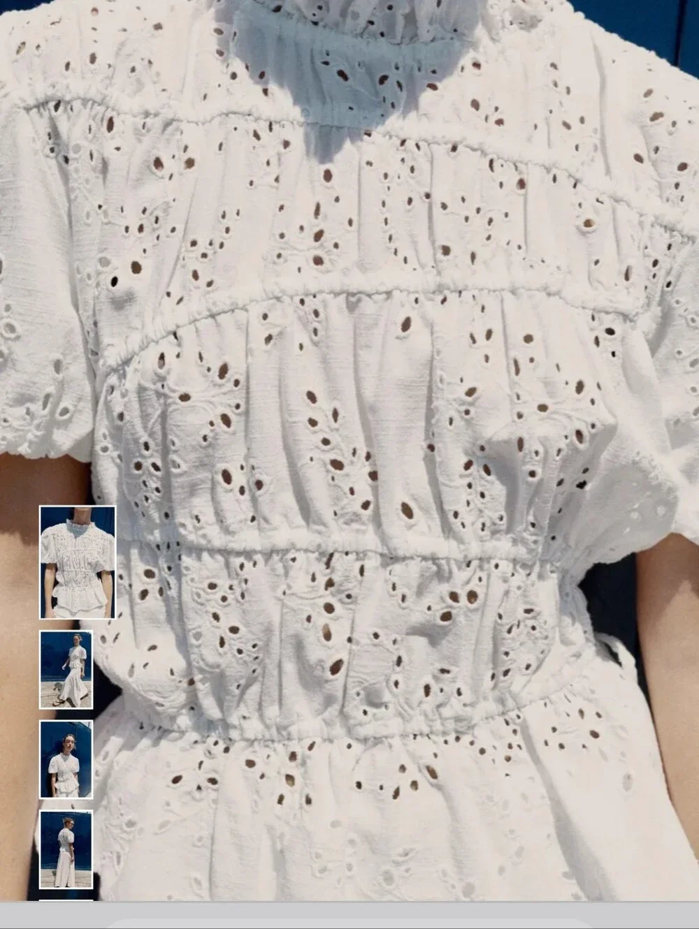 Zara White Eyelet Ruffled Peplum Blouse